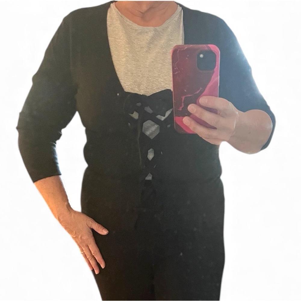 Banana Republic Women’s Silk Cashmere Tie-up Sweater Cardigan 3/4 Sleeve L Black